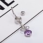 Piercing Jewelry, Brass Cubic Zirconia Navel Ring, Navel Ring Belly Rings, with 304 Stainless Steel Bar, Lead Free & Cadmium Free, Flat Round