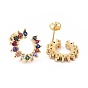 Golden Tone Brass Micro Pave Cubic Zirconia Stud Earring, Ring