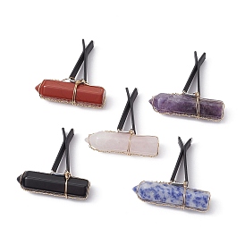 Wire Wrapped Bullet Natural Gemstone Car Air Vent Clips, Automotive Interior Trim, with Magnetic Ferromanganese Iron & Plastic Clip