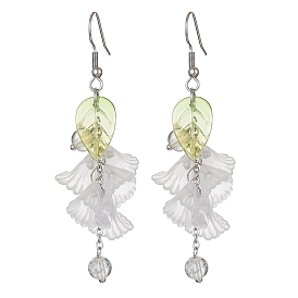 Acrylic & Glass Dangle Earrings, Flower & Leaf Cluster Earrings with 304 Stainless Steel Earring Pins