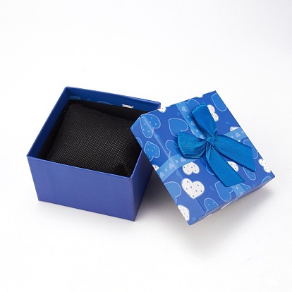 Cardboard Jewelry Boxes, for Watch/Bracelet, with Ribbon Bowknot and Cloth Pillow, Square