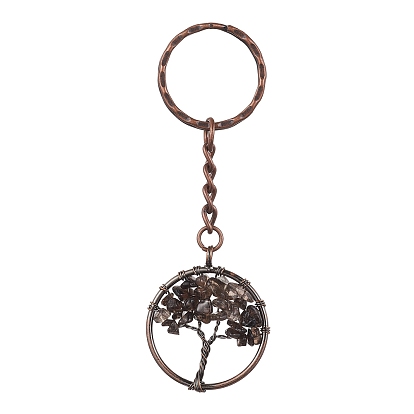 Llavero con colgante de piedra mixta natural y sintética envuelto en alambre de latón, con llaveros de hierro., árbol de la vida