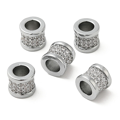 Perlas europeas de micro pavé de latón chapado en rack de zirconia cúbica transparente, abalorios de grande agujero, sin plomo y cadmio, columna