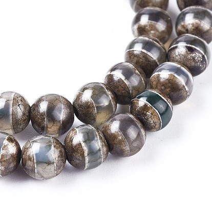 Brins de perles d'agate dzi à motif rayé tibétain naturel, ronde, teints et chauffée