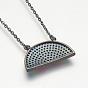 Brass Micro Pave Cubic Zirconia Pendant Necklaces, with Brass Cable Chains, Flat Half Round