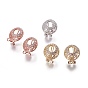 Brass Micro Pave Cubic Zirconia Stud Earring Findings, French Clip Earrings, with Loop, Flat Round