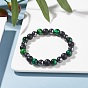 Round Stone Beads Stretch Bracelets, Natural Tiger Eye & Synthetic Black Stone & Hematite Beads Bracelet for Women