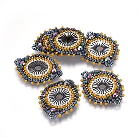Liens de perles de rocaille japonaises faites à la main miyuki & toho, Motif métier, avec coquille, plat rond