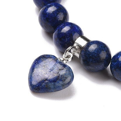 Natural Gemstone Beads Charm Bracelets, Heart
