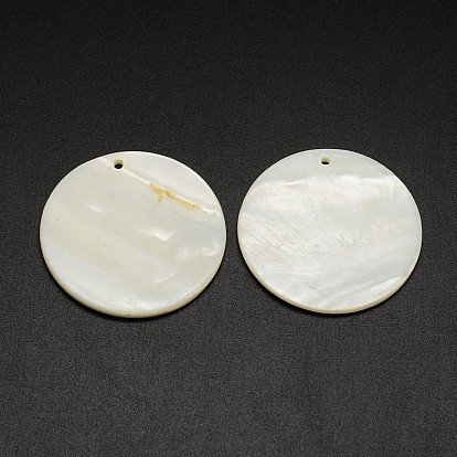 Flat Round Freshwater Shell Pendants, 38x3mm, Hole: 2mm