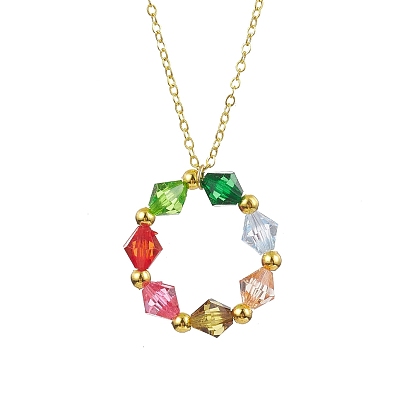 Colorful Acrylic Beaded Ring Pendant Necklaces, with Brass Cable Chains