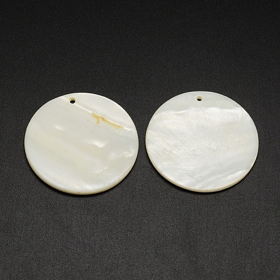 Flat Round Freshwater Shell Pendants, 38x3mm, Hole: 2mm