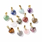 Natural Gemstone Pendants, with Golden Tone Brass Clasp, Faceted Heart Charms