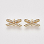 Brass Micro Pave Cubic Zirconia Links/Connectors, Bowknot, Clear, Nickel Free