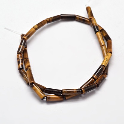 Natural Tiger Eye Beads Strands, Column, 13~14x4~5mm, Hole: 1mm, about 29pcs/strand, 15.7 inch