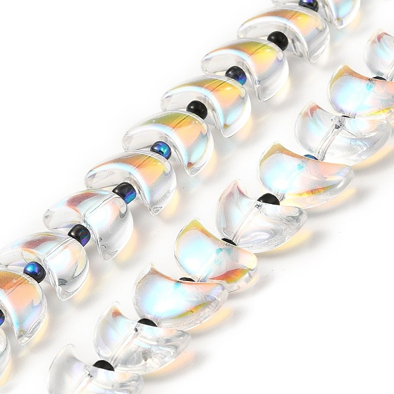 Transparentes perles de verre de galvanoplastie brins, demi-plaqué, croissant de lune