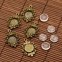 Vintage Tibetan Style Alloy Flower Pendant Cabochon Bezel Settings and Transparent Flat Round Glass Cabochons, Nickel Free, Tray: 12mm, 30x21x3mm, Hole: 2mm, Glass Cabochons: 12x4mm