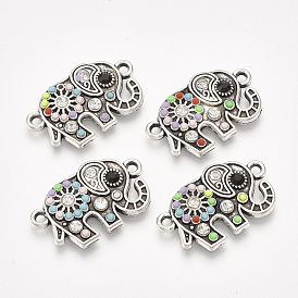 Alloy Links Connectors, with Resin and Rhinestone, Elephant, Antique Silver