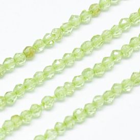Péridot naturelles brins de perles, facette, ronde, jaune vert, 2mm, Trou: 0.5mm