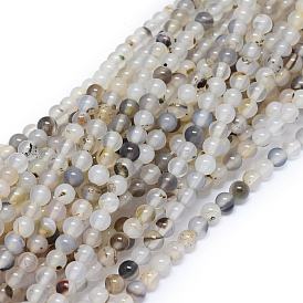 Natural Dendritic Agate Beads Strands, Round