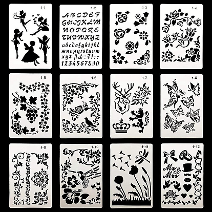 Plantilla de silueta de pintura hueca de plástico para mascotas ecológica con patrón de hadas/flores/animales, plantilla de dibujo de bricolaje plantillas de graffiti
