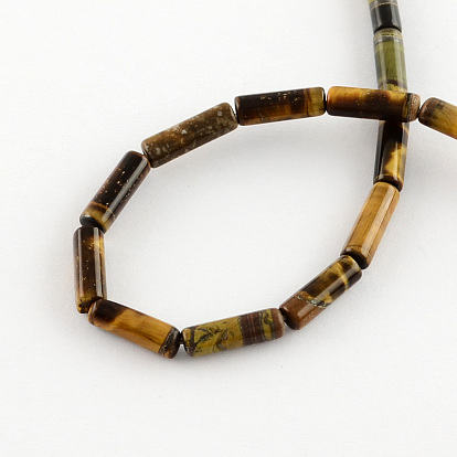 Natural Tiger Eye Stone Beads Strands, Tube, 13x4~5mm, Hole: 1mm, about 27~30pcs/strand, 15.3 inch