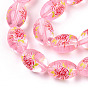 Flower Picture Printed & Spray Painted Transparent Glass Beads, Oval