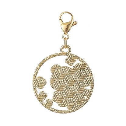 Bague ronde avec décorations pendantes en alliage d'émail panda, avec 304 acier inoxydable fermoir pince de homard