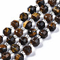 Natural Tiger Eye Beads Strands, with Seed Beads, Faceted, Polygon