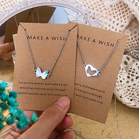 Delicate Butterfly Cutout Card Necklace Set for Mother's Day Gift, Silver Collarbone Chain