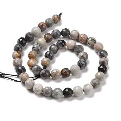 Natural Polychrome Jasper/Picasso Stone/Picasso Jasper Beads Strands, Faceted(128 Facets), Round