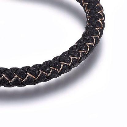 Leather Braided Cord Bracelet with Magnetic Clasp for Men Women