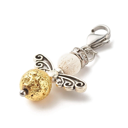 Pendentifs en perles de roche de lave naturelle, avec des perles en alliage de style tibétain, ailier