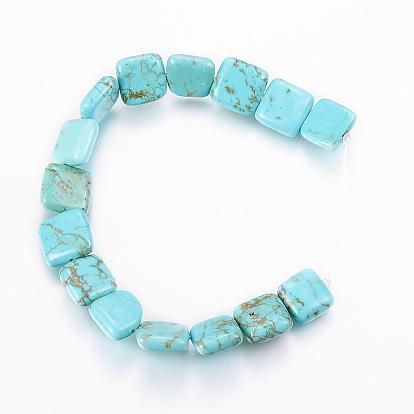 Natural Magnesite Beads Strands, Dyed, Flat Slice Square Beads