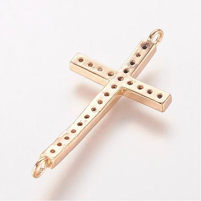 Brass Micro Pave Cubic Zirconia Links, Sideways Cross