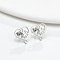 304 Stainless Steel Heart with Music Note Stud Earrings with 316 Stainless Steel Pins for Women