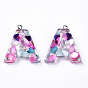 Transparent Epoxy Resin Pendants, with Shell Slices and Platinum Tone Loops