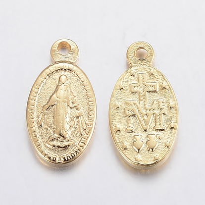 304 Stainless Steel Charms, Oval with Virgin Mary