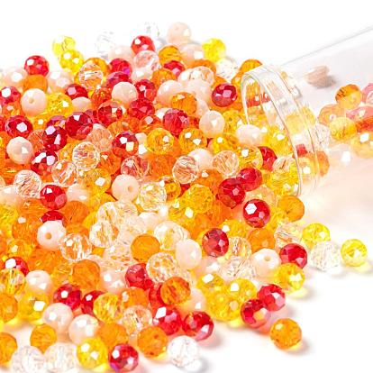500Pcs 5Colors Electroplate Glass Beads, AB Color Plated, Faceted Rondelle