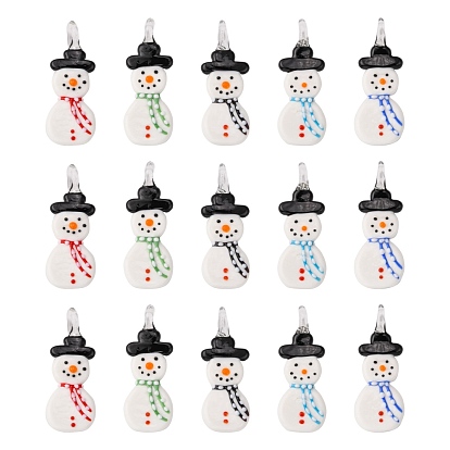 Рождество ручной работы Lampwork большие кулоны, снеговик, 25x65x10 мм, отверстие : 5 мм