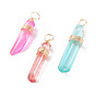Natural Dyed Quartz Pendants, with Copper Wire Wrapped, Mixed Color, Chip