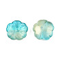Transparent Spray Painted Glass Beads, with Glitter Powder, Two Tone, Flower