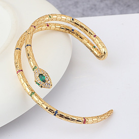 Bracelet de manchette de serpent plaqué or pour femmes - bijoux de bracelet ouvert en serpent unique