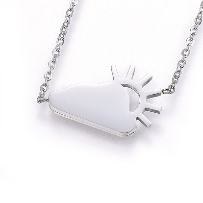 304 Stainless Steel Pendant Necklaces, with Shell, Sun and Clouds