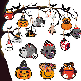 Halloween Theme Paper Hanging Display, Ghost Pumpkin Spider Bat Skull Charms for Garden Home Party Decoration