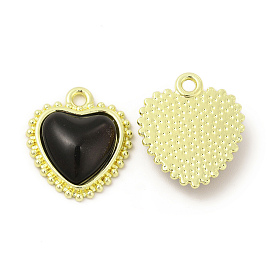Rack Plating Alloy Pendants, with Black Glass, Heart Charms, Cadmium Free & Nickel Free & Lead Free