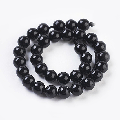 Natural Tourmaline Beads Strands, Black, Round