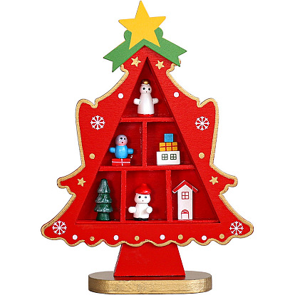 Décorations d'affichage de bureau en bois, mini vitrines, arbre de Noël