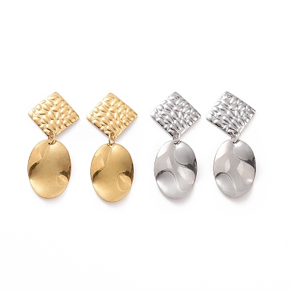 304 Stainless Steel Oval with Rhombus Dangle Stud Earrings for Women