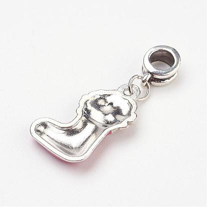 Tibetan Style Alloy European Dangle Charms, with Christmas Alloy Enamel Pendants, Mixed Shape